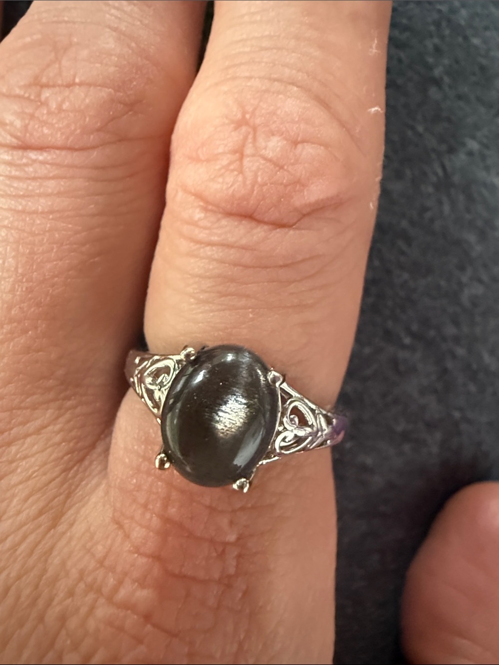 Sterling Silver Filigree Ring Cabochon Brown Moonstone.sz8 D’joy